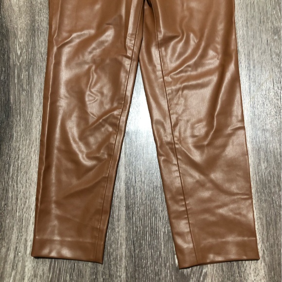 ZARA Faux Leather High Waisted Straight Leg Pants - Camel Brown - Size XS - Picture 3 of 10